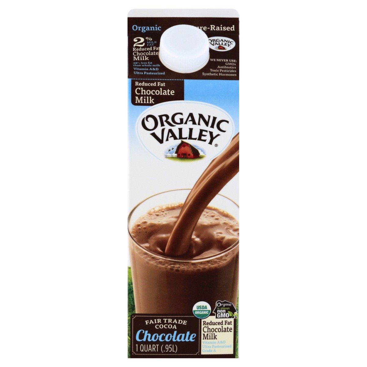 slide 1 of 13, Organic Valley Reduced Fat Chocolate Milk 1 qt, 1 qt