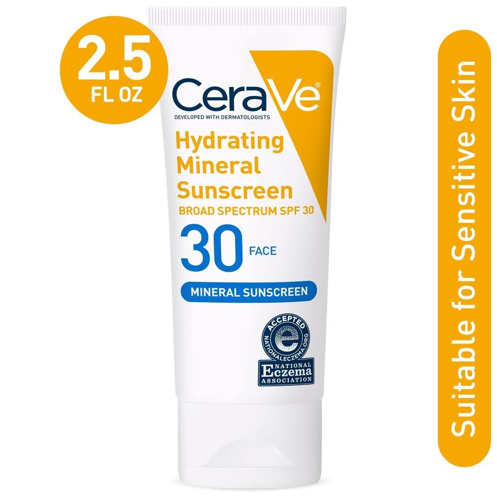 slide 1 of 2, CeraVe Hydrating Facial Mineral Sunscreen Broad Spectrum SPF 30, 2.5 oz