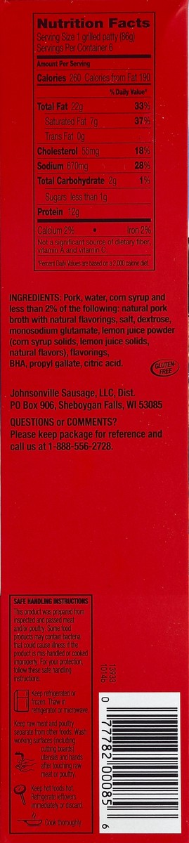 slide 2 of 6, Johnsonville Grillers Original Brat Patties, 6 ct