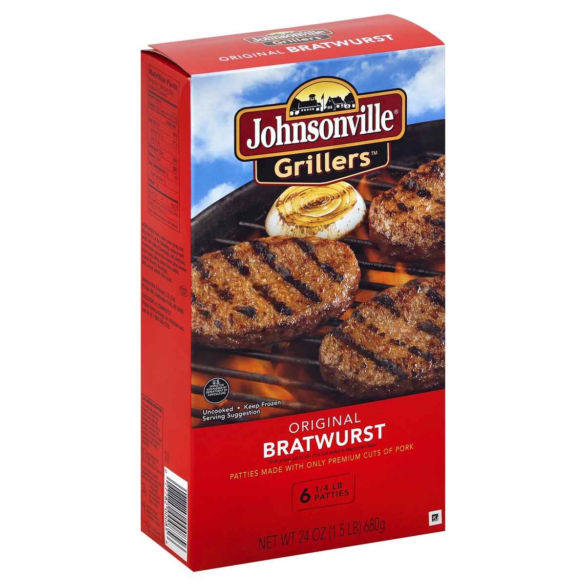 slide 3 of 6, Johnsonville Grillers Original Brat Patties, 6 ct