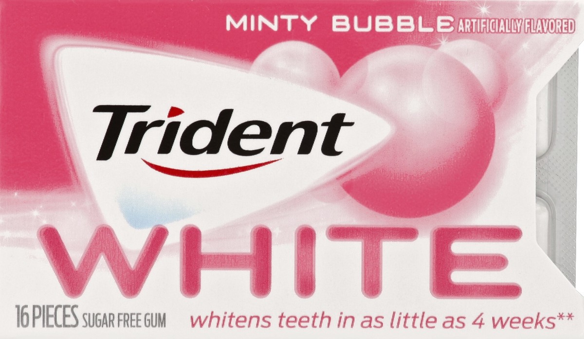 slide 4 of 4, Trident White Minty Bubble Sugar Free Gum, 16 Piece Pack, 0.07 lb