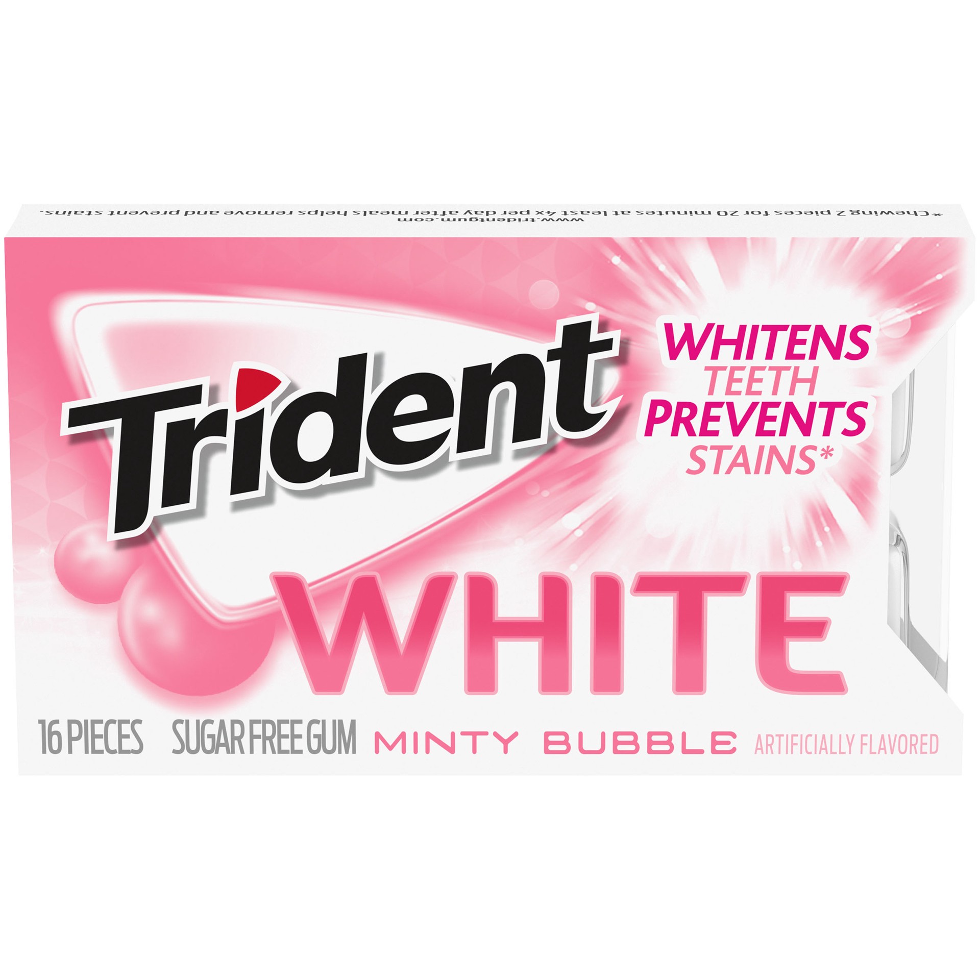 slide 1 of 4, Trident White Minty Bubble Sugar Free Gum, 16 Piece Pack, 0.07 lb