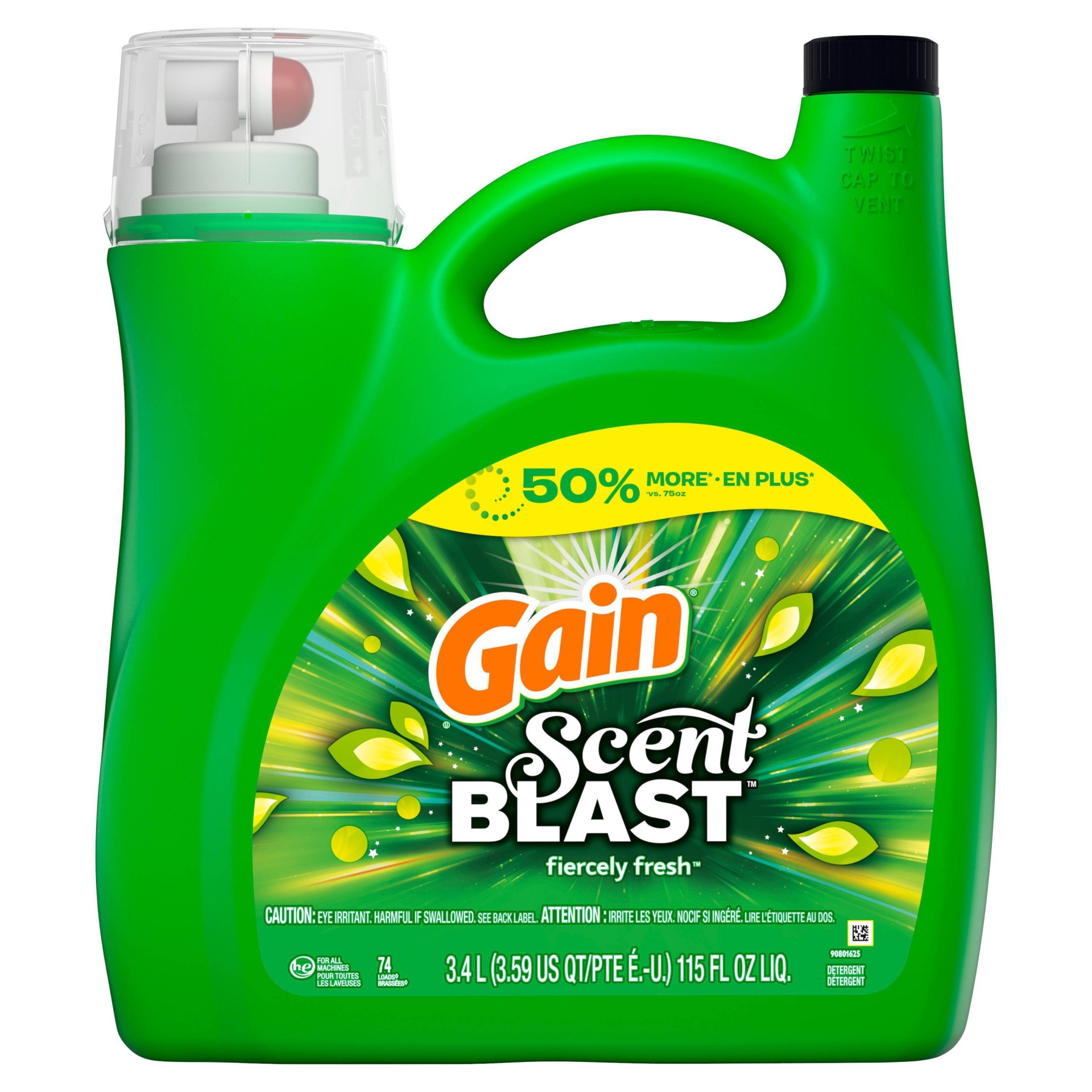 slide 1 of 4, Gain Scent Blast Fiercely Fresh Liquid Laundry Detergent, 115 fl oz