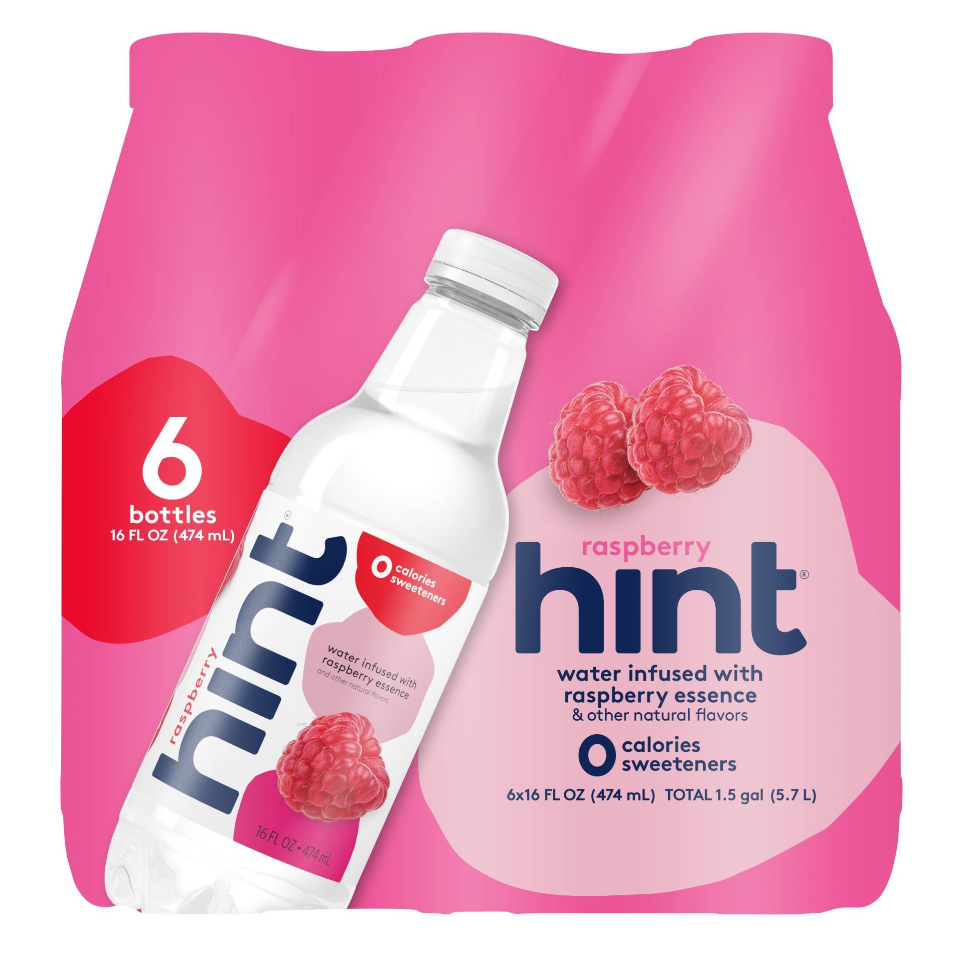 slide 1 of 6, hint Raspberry Flavored Water / Bottles, 6 ct, 16 fl oz