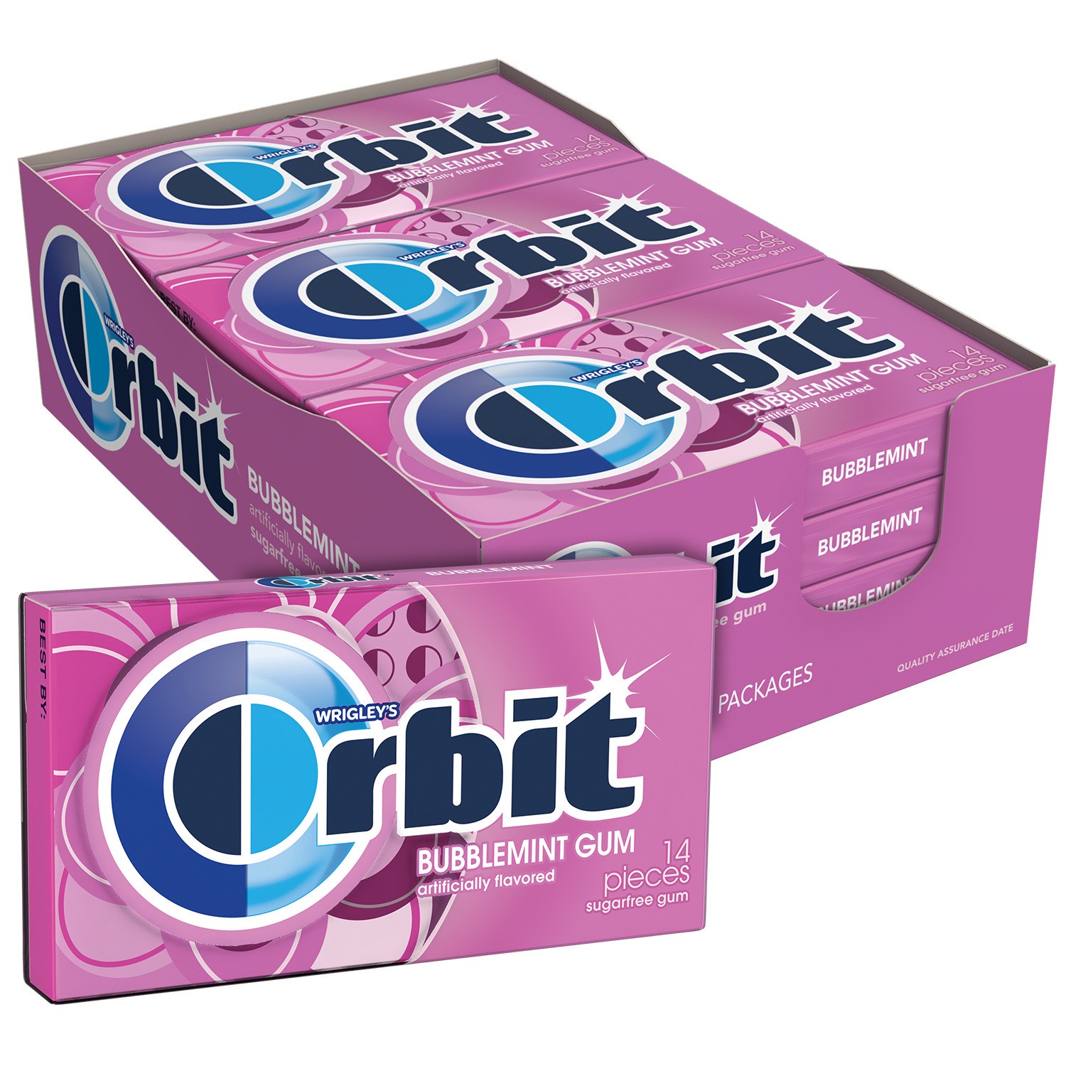 slide 1 of 8, ORBIT Gum Bubblemint Sugarfree Chewing Gum, 14 Pieces (Pack of 12), 168 pc