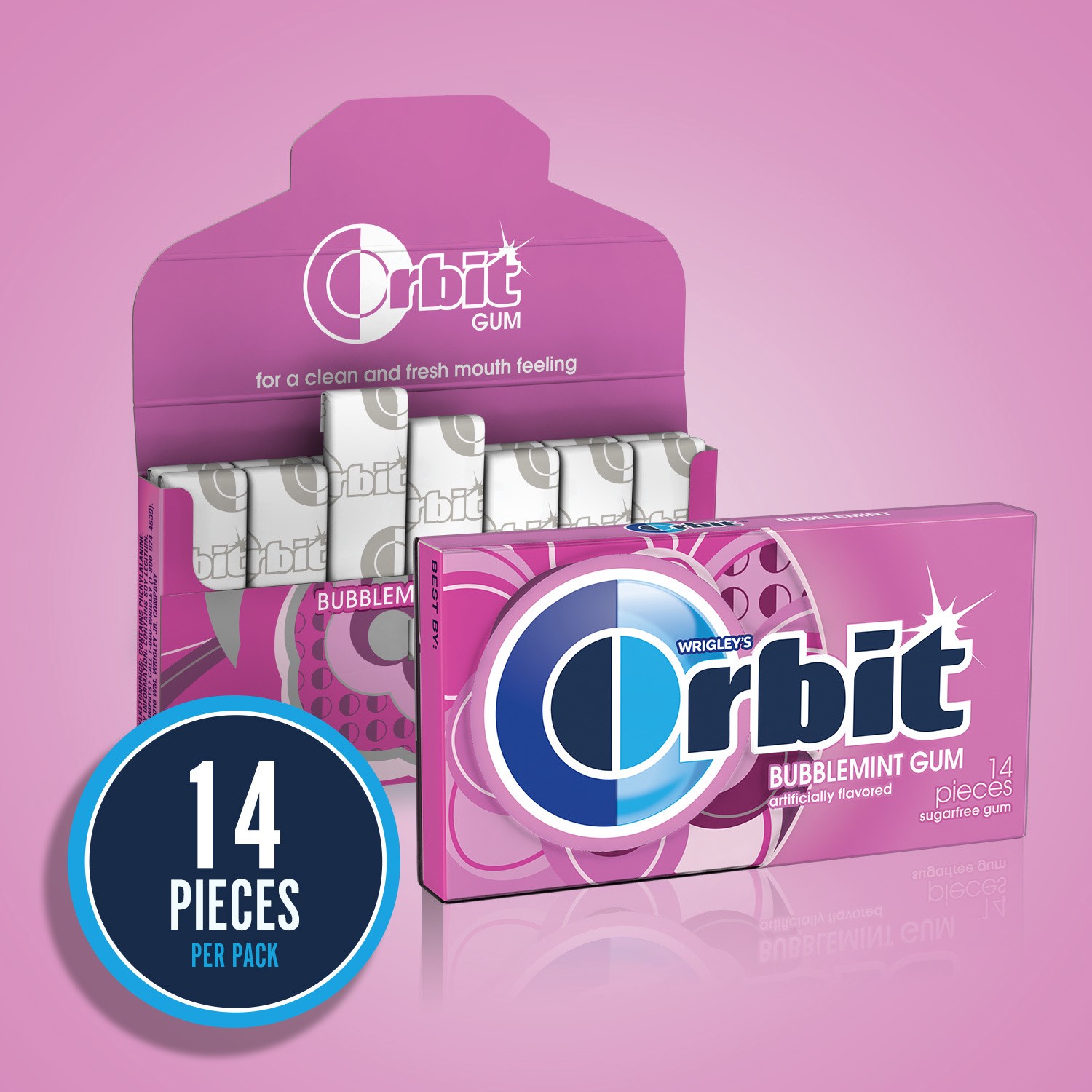 slide 2 of 8, ORBIT Gum Bubblemint Sugarfree Chewing Gum, 14 Pieces (Pack of 12), 168 pc