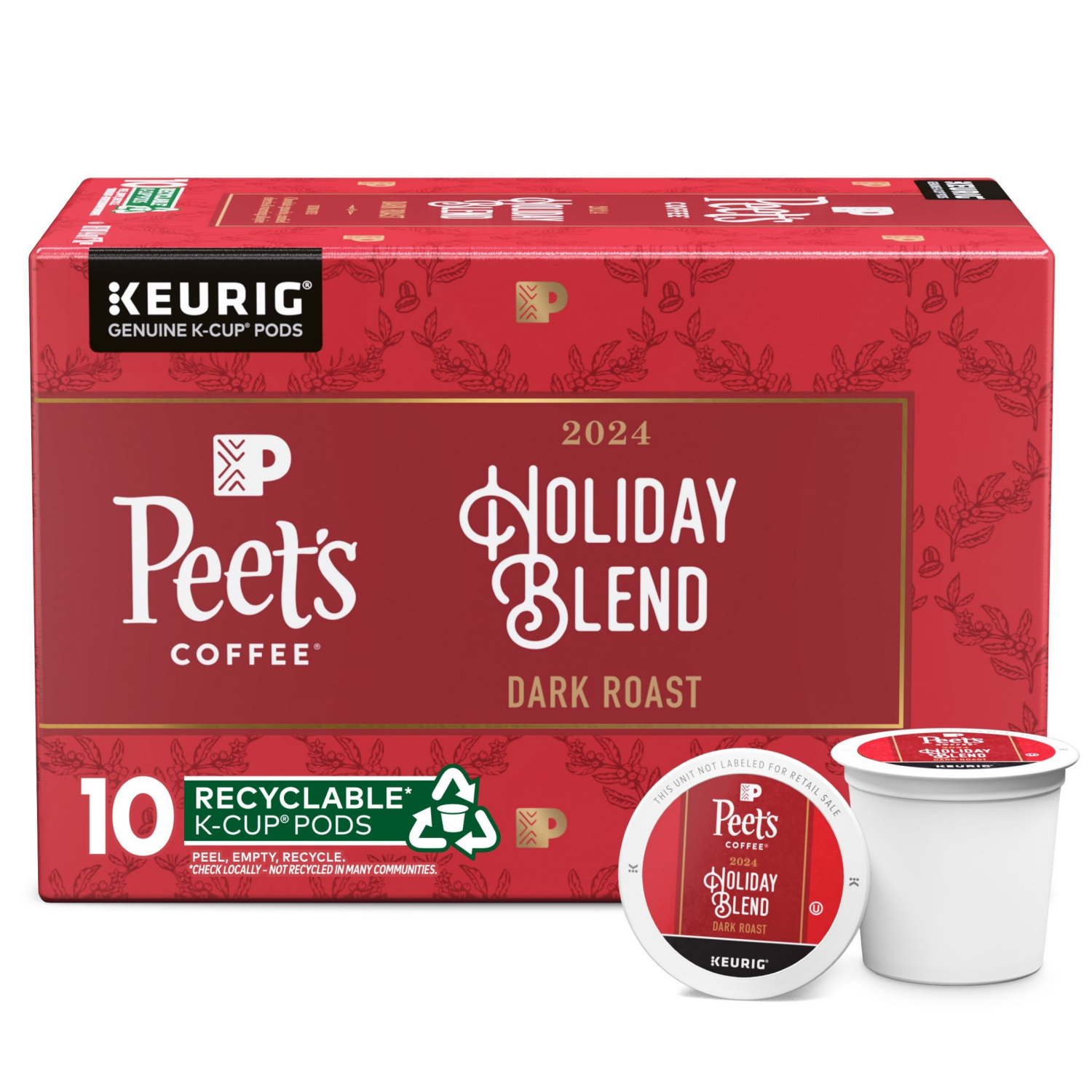 slide 1 of 3, Peet's Coffee, Holiday Blend Dark Roast K-Cup Coffee Pods - 10ct Carton, 10 ct