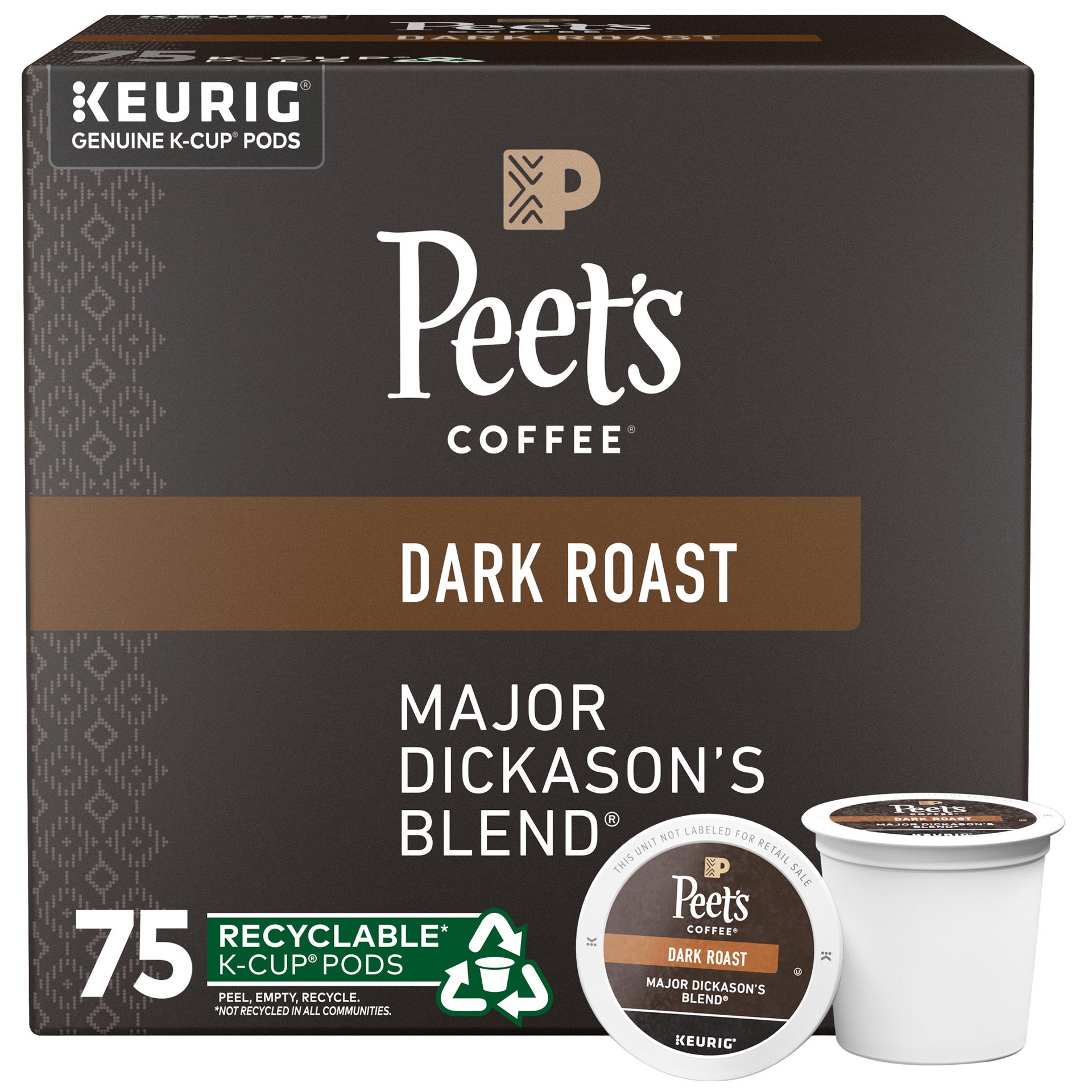 slide 1 of 1, Peet's Coffee Major Dickason's Blend K-Cup Pods, 75 count, 