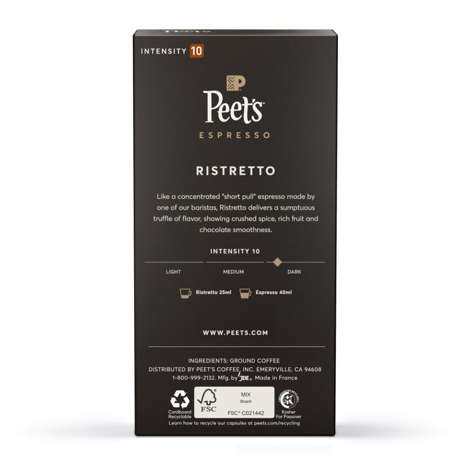 slide 2 of 2, Peet's Coffee, Ristretto (Intensity 10) Dark Roast Capsules - 10ct Capsules, 10 ct