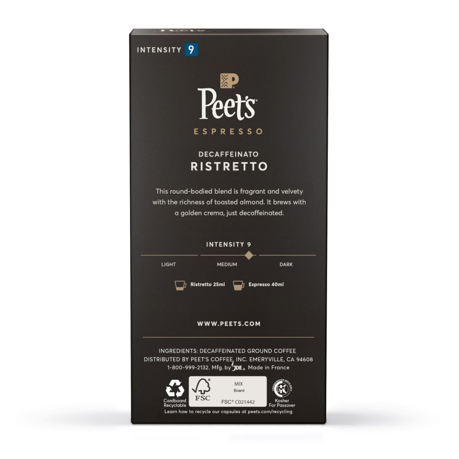 slide 2 of 2, Peet's Coffee, Ristretto Decaffeinated (Intensity 9) Medium Roast Capsules - 10ct Capsules, 10 ct