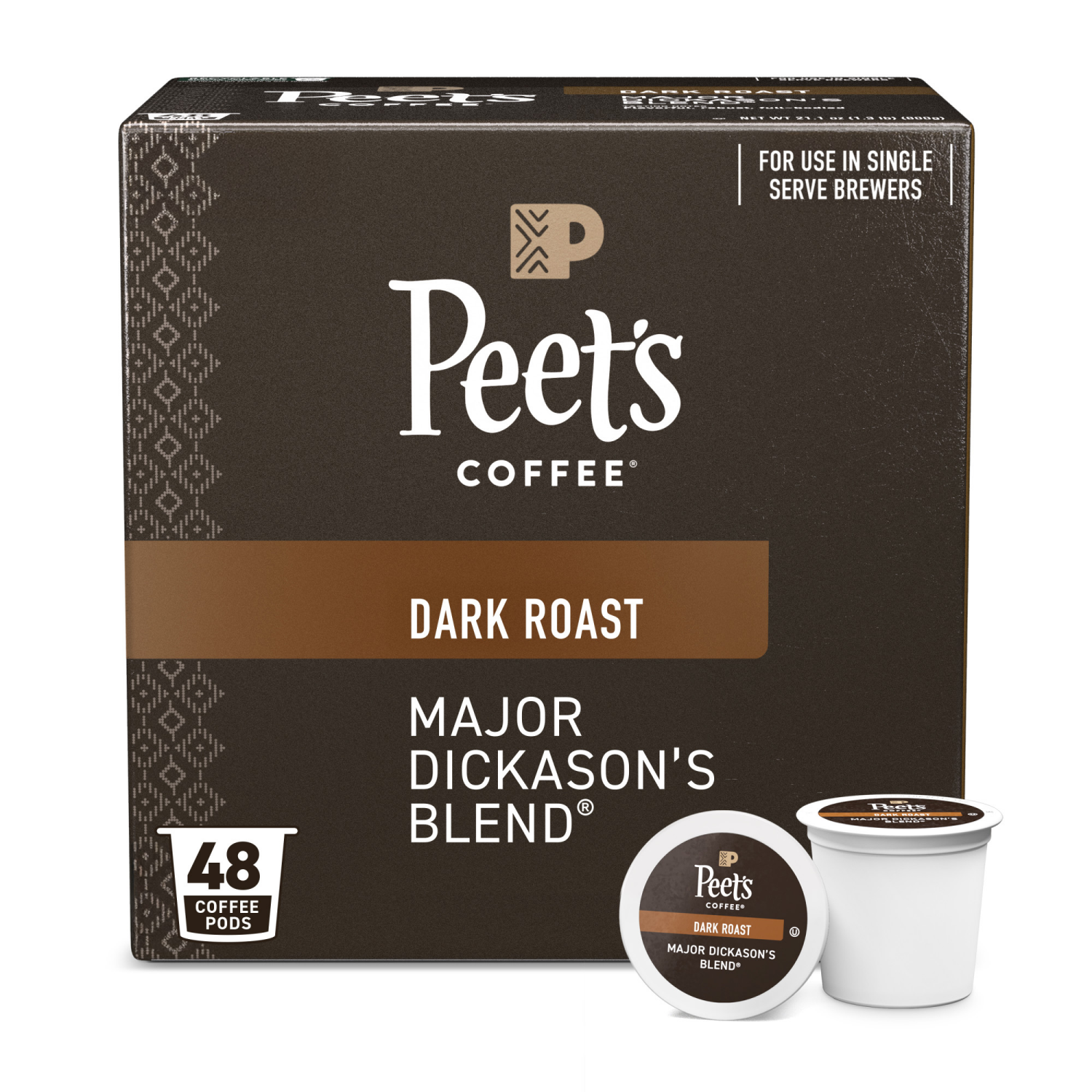 slide 1 of 2, Peet's Coffee, Major Dickason's Dark Roast Coffee Pods - 48ct Carton, 48 ct