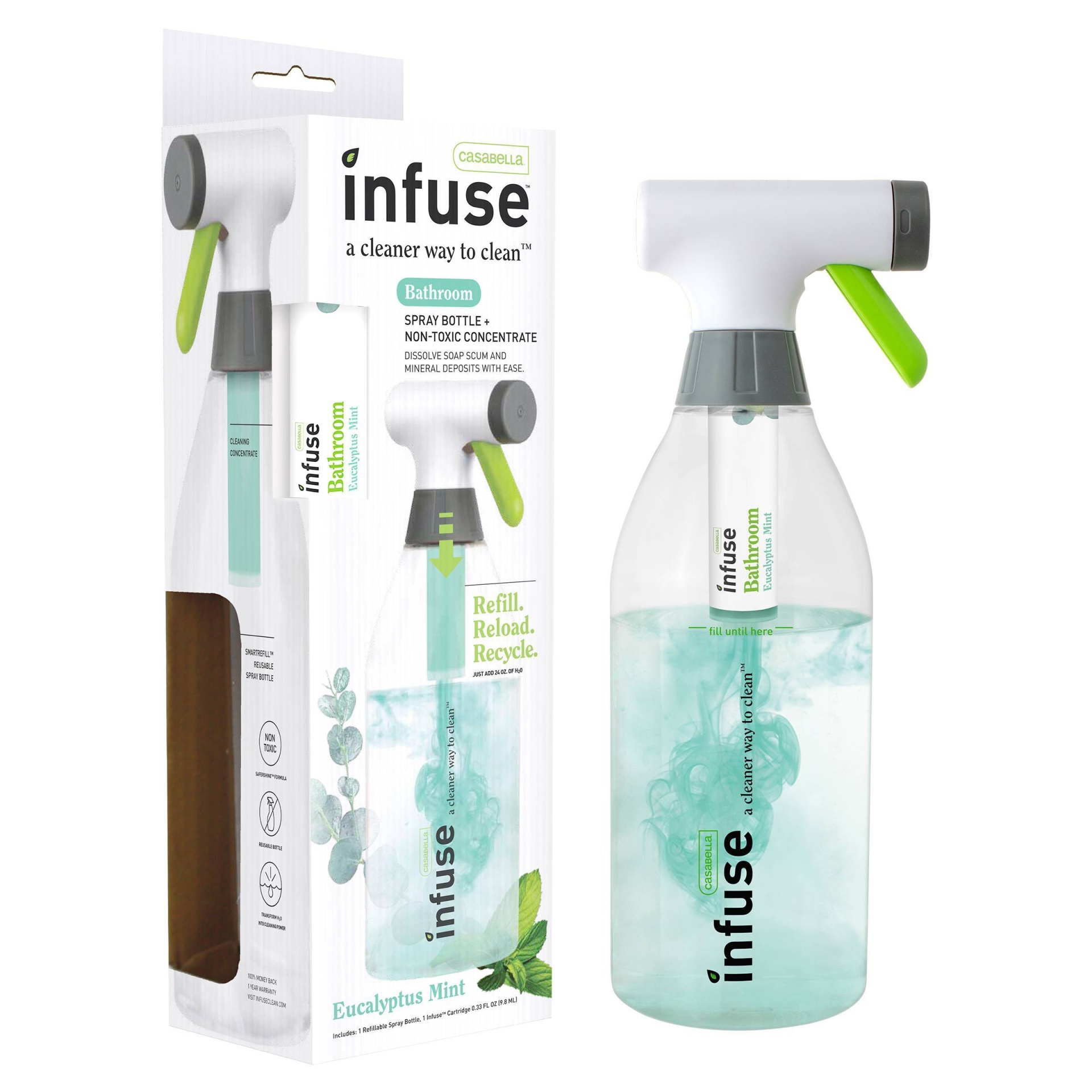 slide 1 of 8, Casabella Infuse Bathroom Cleaner - 1 Refillable Spray Bottle 1 Cleaning Spray Concentrate - Eucalyptus Mint, 1 ct