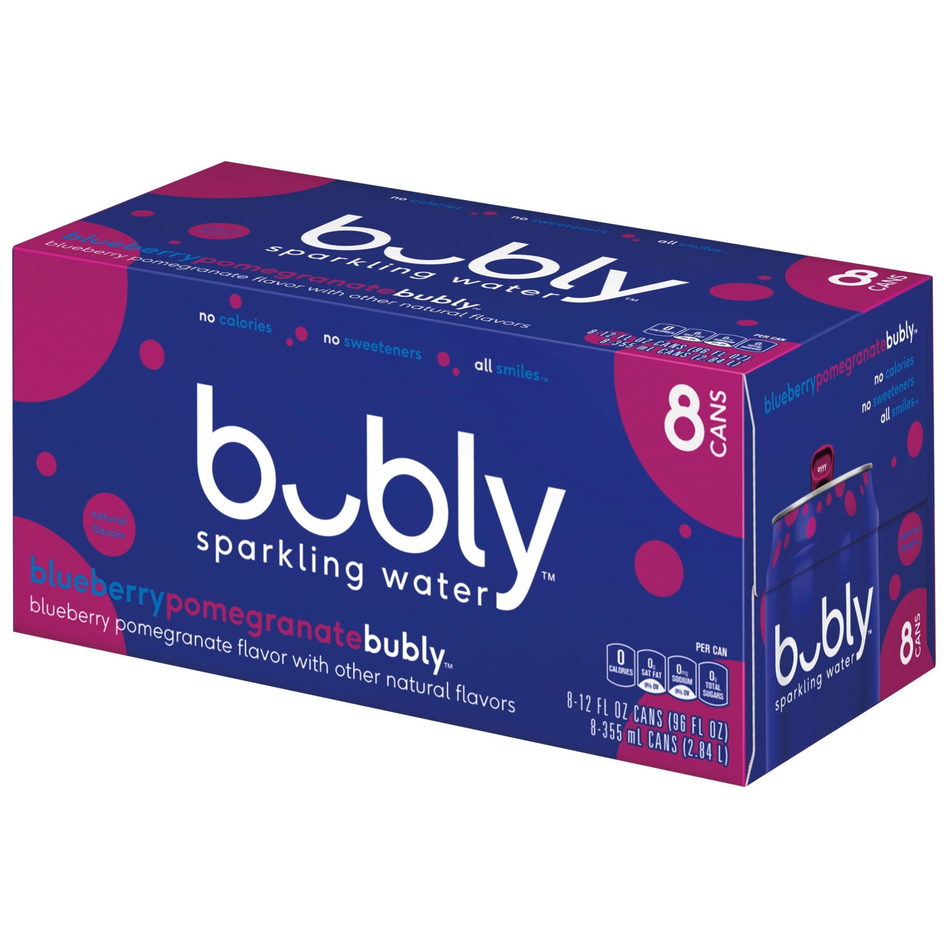 slide 1 of 5, bubly Blueberry Pomegranate Sparkling Water - 8pk/12 fl oz Cans, 8 ct; 12 fl oz