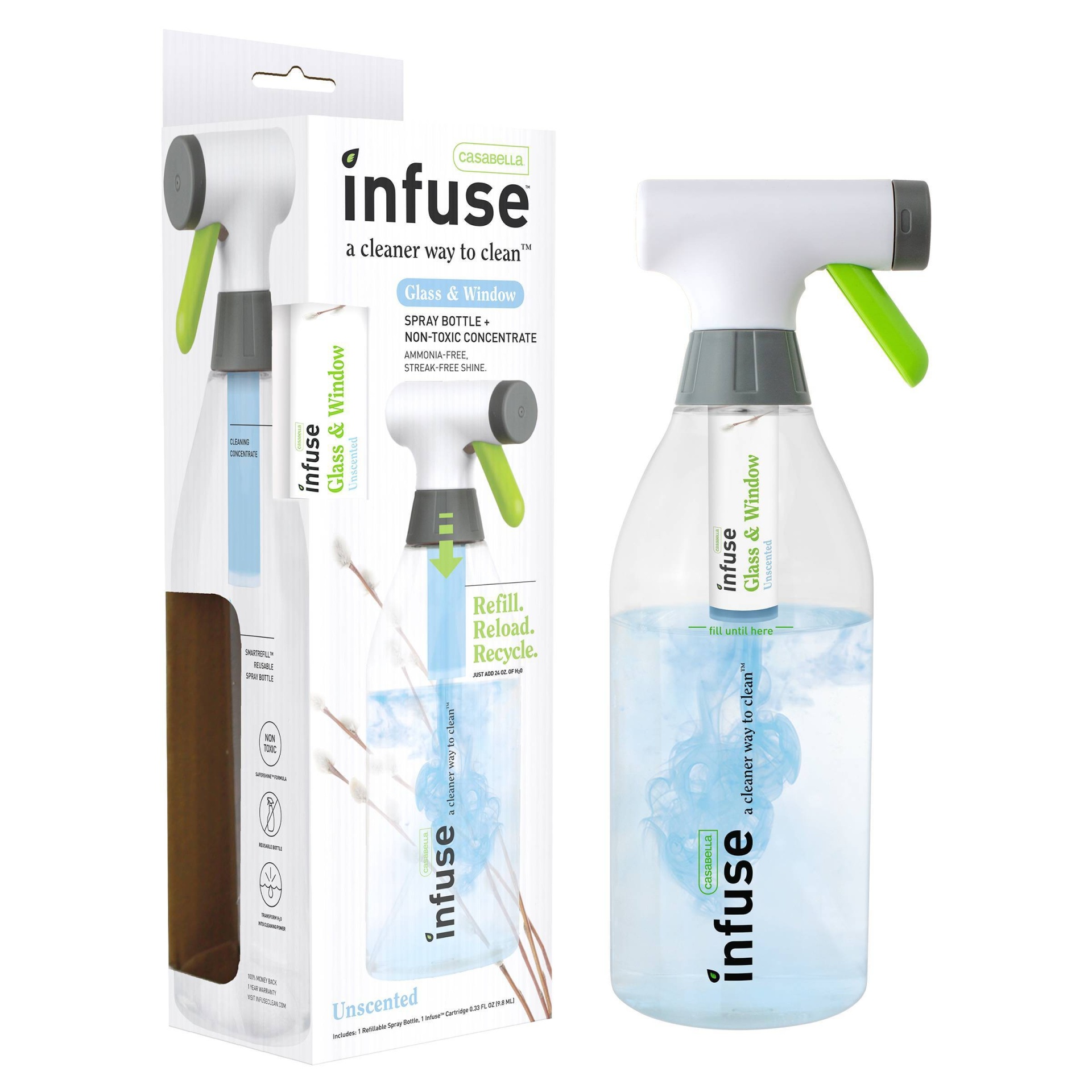 slide 1 of 8, Casabella Infuse Glass Cleaner - 1 Refillable Spray Bottle 1 Cleaning Spray Concentrate - Fragrance Free, 0.33 fl oz