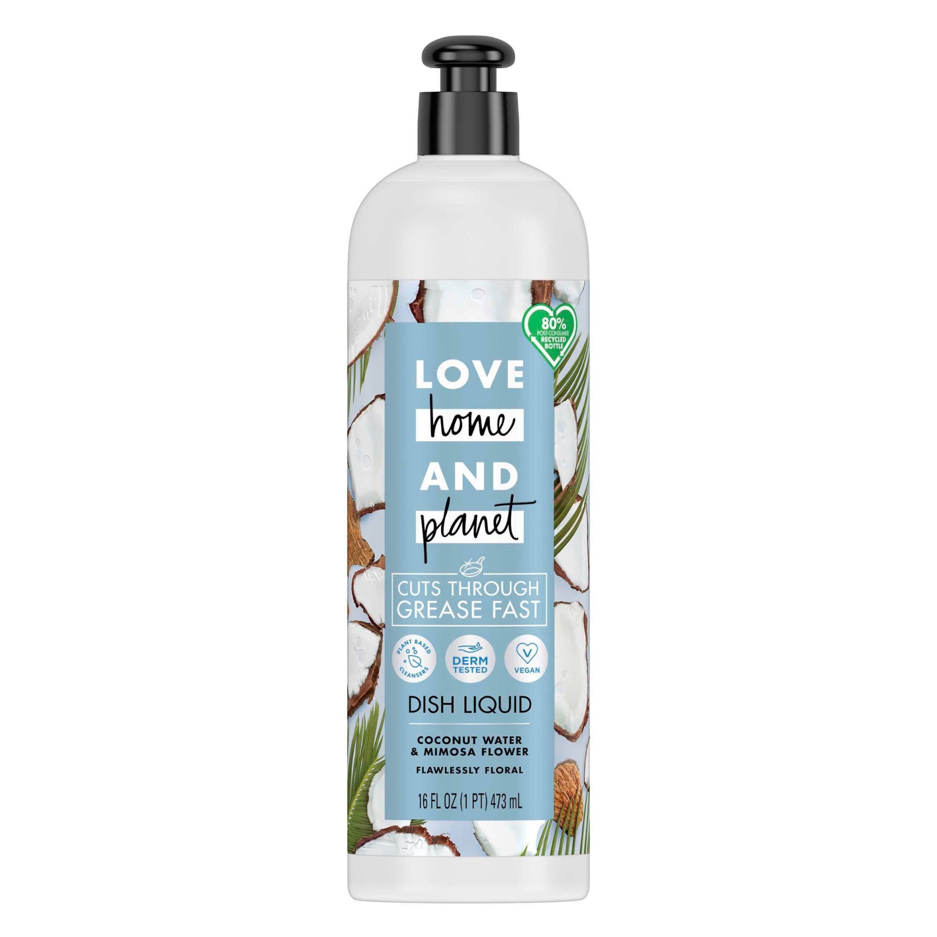 slide 1 of 6, Love Home and Planet Love Home & Planet Dish Liquid - Coconut Water & Mimosa Flower, 16 fl oz