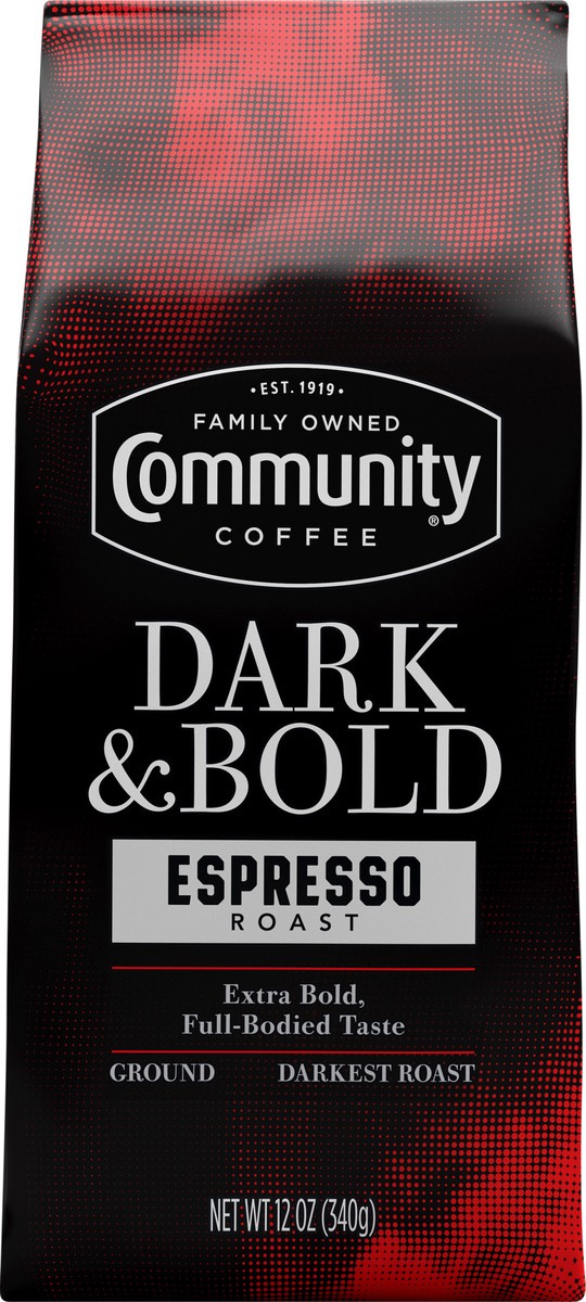 slide 9 of 11, Community Coffee Coffee, Ground, Espresso Roast, Darkest Roast, 12 oz