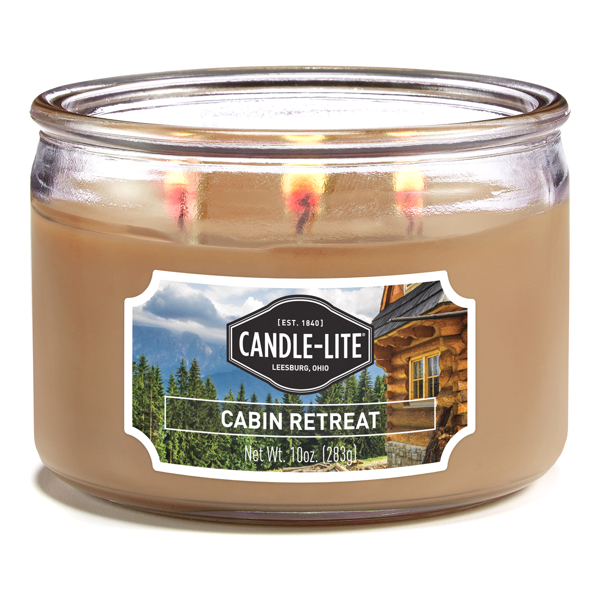 slide 1 of 1, Candle-Lite Cabin Retreat 3-Wick Jar Candle - Brown, 10 oz