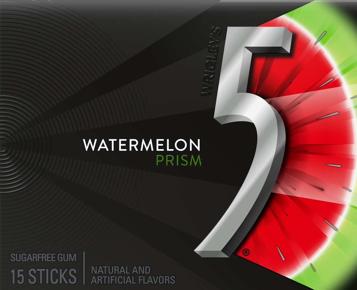 slide 8 of 10, 5 Gum Watermelon Prism Sugarfree Gum, 15 pc