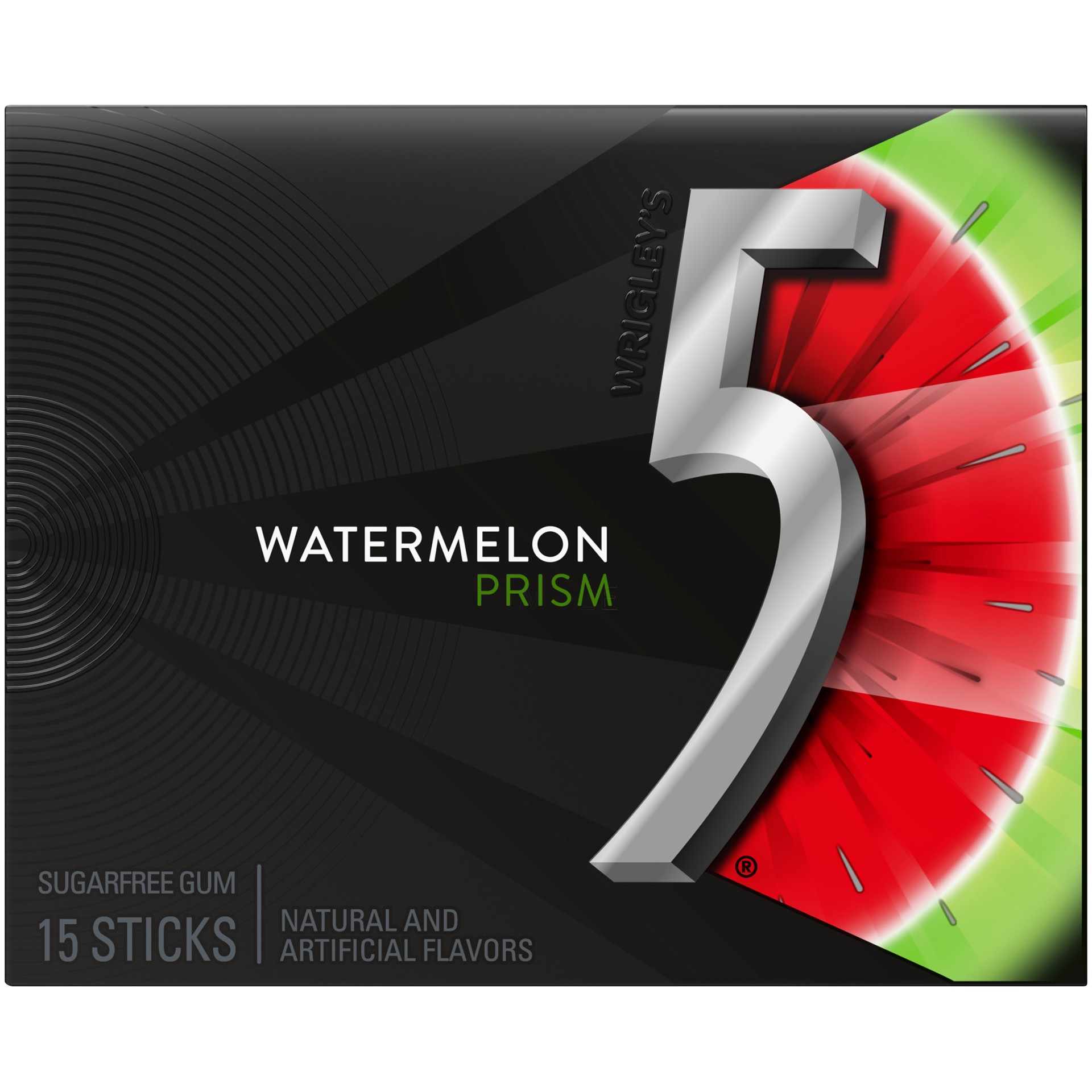 slide 1 of 2, 5 Gum Watermelon Prism Sugar Free Chewing Gum, single pack, 15 pc