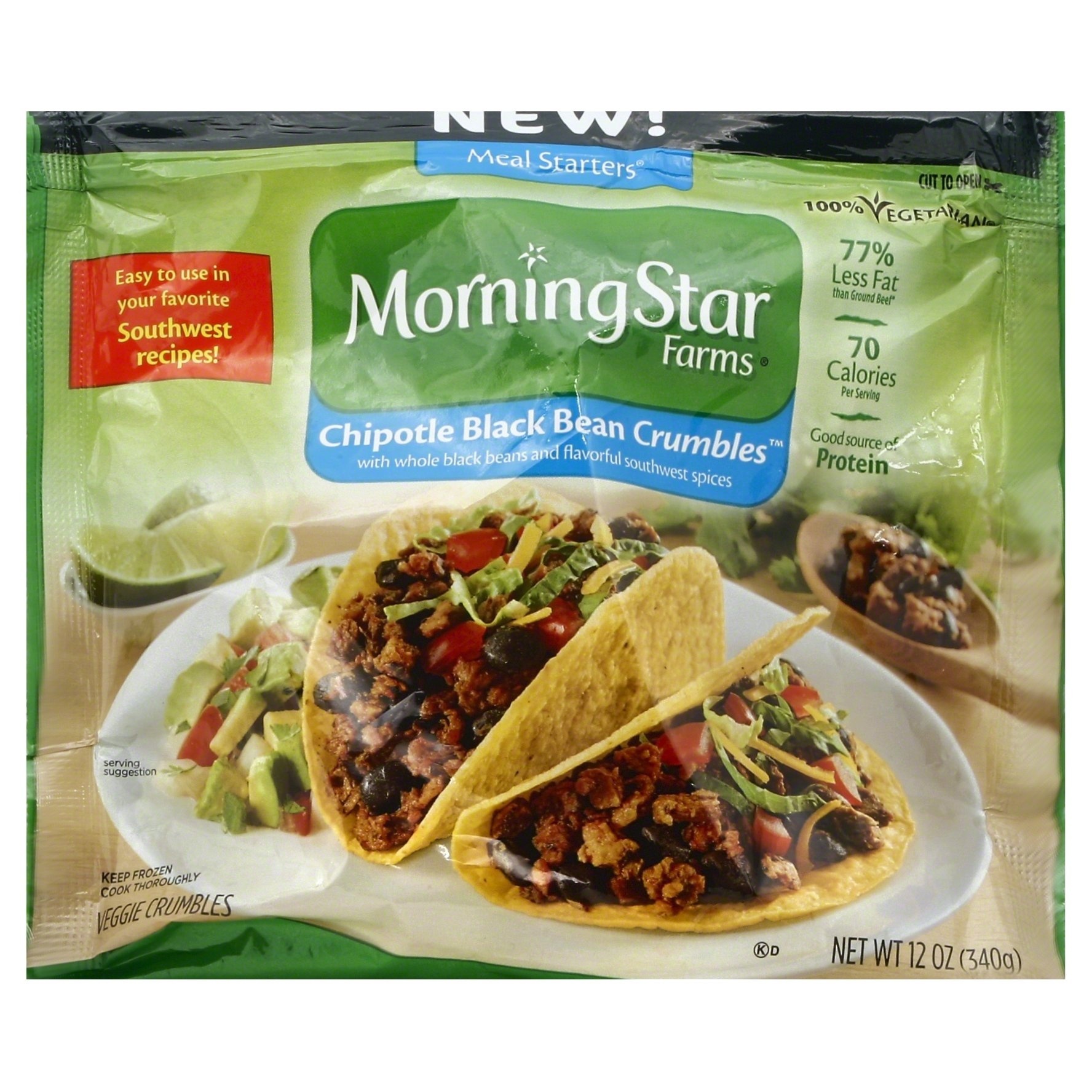 slide 1 of 1, MorningStar Farms Meal Starters Chipotle Black Bean Crumbles Veggie Crumbles, 12 oz