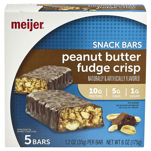 slide 1 of 1, Meijer Peanut Butter Fudge Crisp Snack Bar, 5 ct