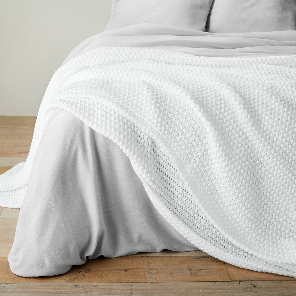 Full/Queen Chunky Knit Bed Blanket White Casaluna 1 ct Shipt