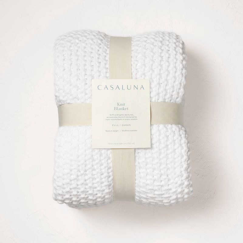 slide 5 of 6, Full/Queen Chunky Knit Bed Blanket White - Casaluna™: Acrylic Sweater Knit, Machine Washable, No Style Assigned, 1 ct