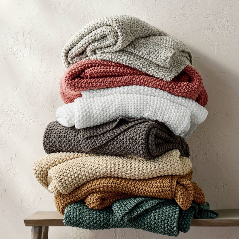 slide 6 of 6, Full/Queen Chunky Knit Bed Blanket White - Casaluna™: Acrylic Sweater Knit, Machine Washable, No Style Assigned, 1 ct