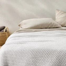 Full/Queen Chunky Knit Bed Blanket White - Casaluna™: Acrylic Sweater Knit, Machine Washable, No Style Assigned