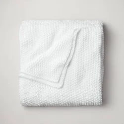 King Chunky Knit Bed Blanket White - Casaluna™: Acrylic Sweater Knit, Machine Washable, All Ages