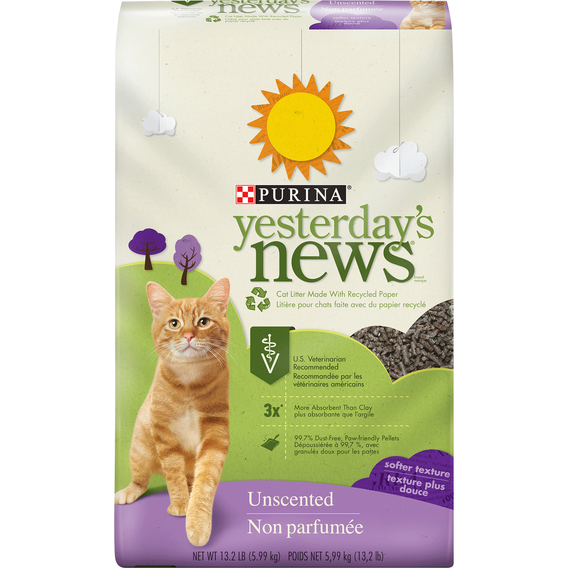 slide 1 of 8, Purina Yesterday's News Non Clumping Paper Cat Litter, Softer Texture Unscented Cat Litter, 13.20 lb