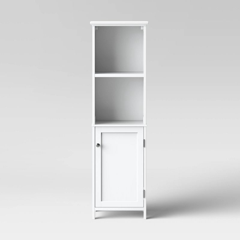 slide 3 of 3, Wood Linen Tower White - Threshold™: MDF Bathroom Furniture, 3-Shelf Over Toilet Storage, 1 ct