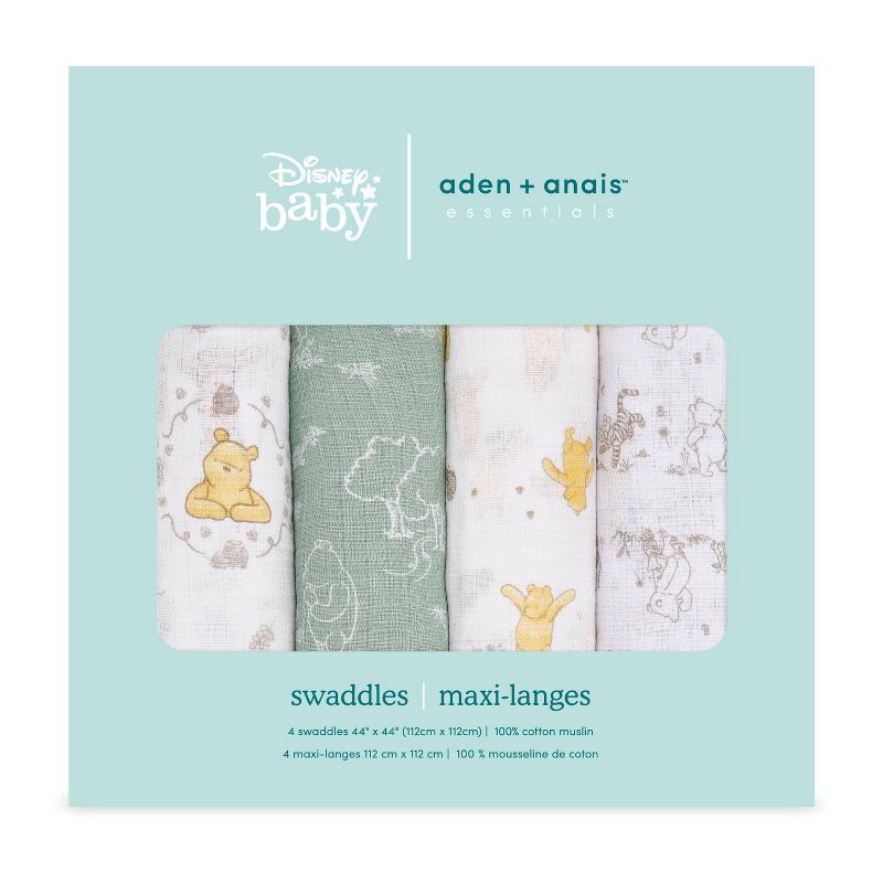 slide 3 of 3, aden + anais Essentials 4pk Cotton Muslin Swaddle Blankets - Winnie + Friends, 4 ct