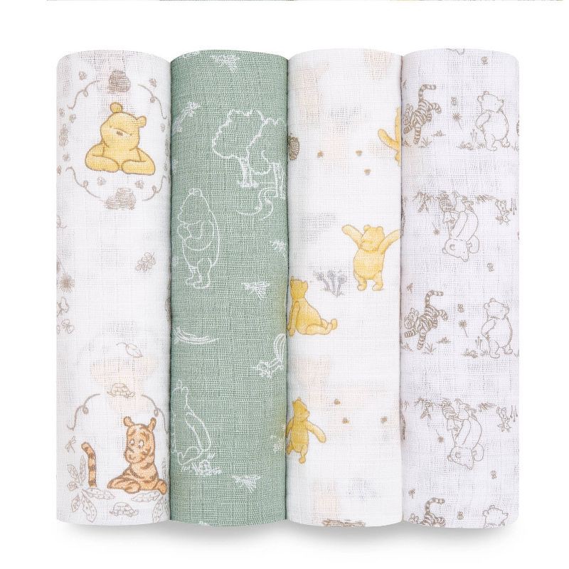 slide 1 of 3, aden + anais Essentials 4pk Cotton Muslin Swaddle Blankets - Winnie + Friends, 4 ct