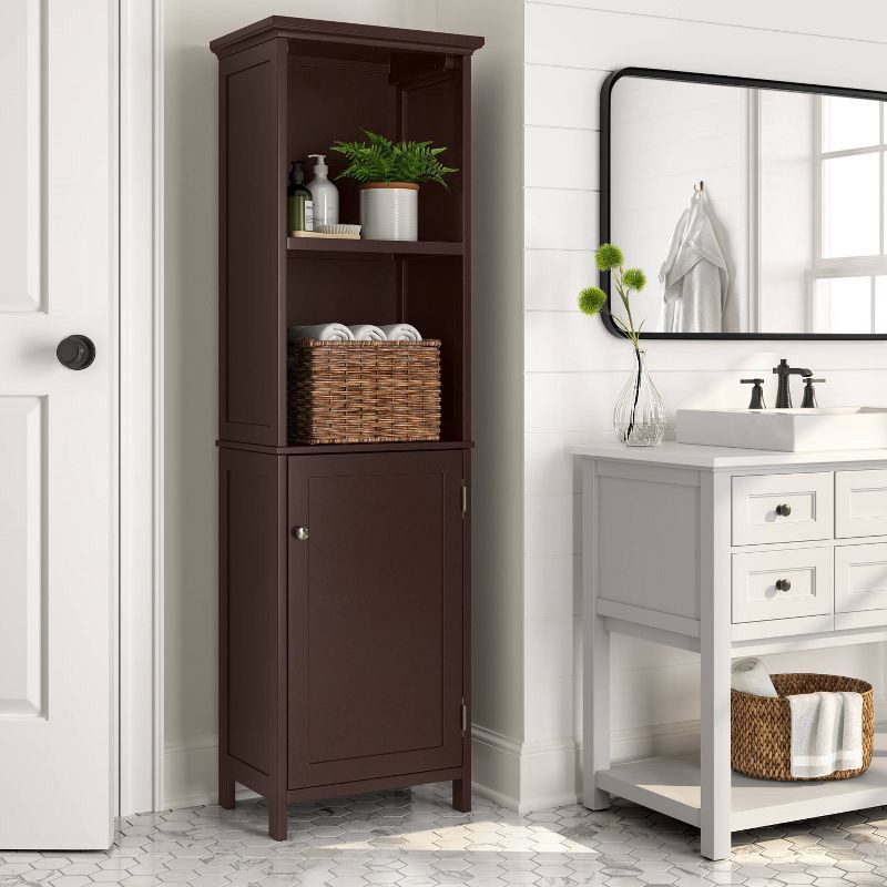 slide 2 of 3, Wood Linen Tower Espresso - Threshold™: Hardwood Bathroom Furniture, 3 Shelves, Universal Storage Cabinet, 1 ct