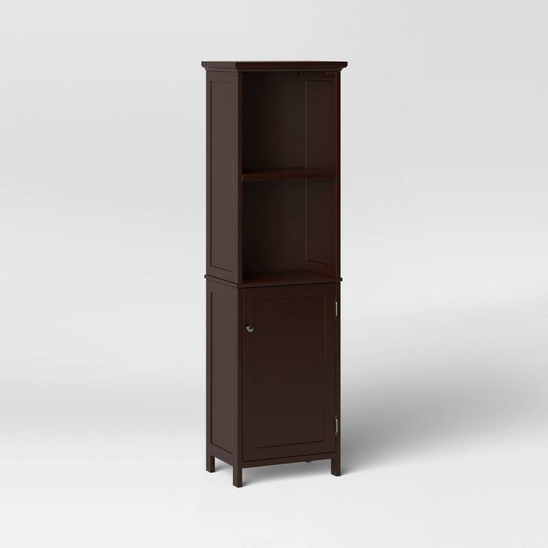 slide 3 of 3, Wood Linen Tower Espresso - Threshold™: Hardwood Bathroom Furniture, 3 Shelves, Universal Storage Cabinet, 1 ct