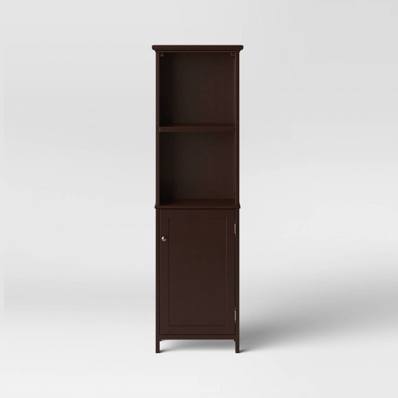 slide 1 of 3, Wood Linen Tower Espresso - Threshold™: Hardwood Bathroom Furniture, 3 Shelves, Universal Storage Cabinet, 1 ct