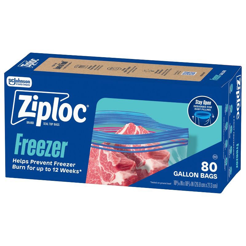 slide 10 of 13, Ziploc Gallon Freezer Bags with Grip 'n Seal Technology - 80ct, 80 ct