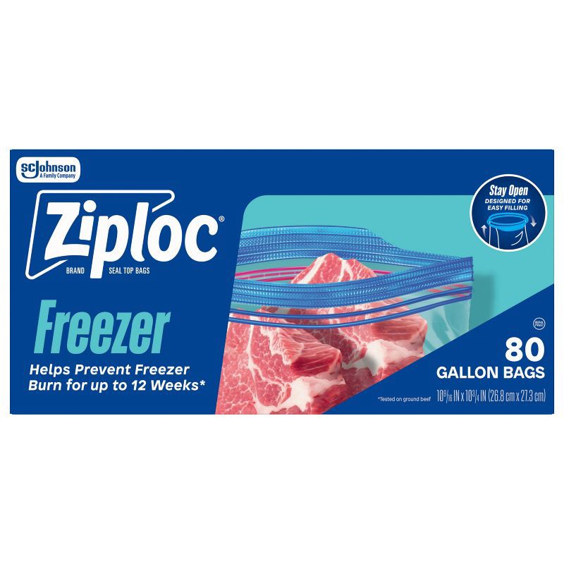 slide 1 of 13, Ziploc Gallon Freezer Bags for Food Stoage and Meal Prep - 80ct: Double Seal Lock, BPA-Free, 80 ct