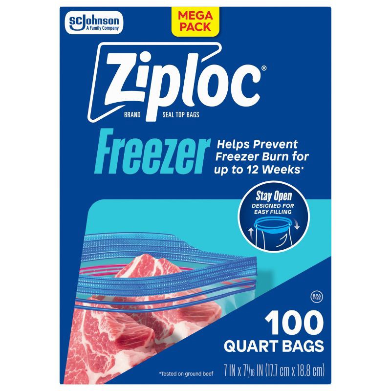 slide 3 of 12, Ziploc Quart Freezer Bags with Grip 'n Seal Technology - 100ct, 100 ct