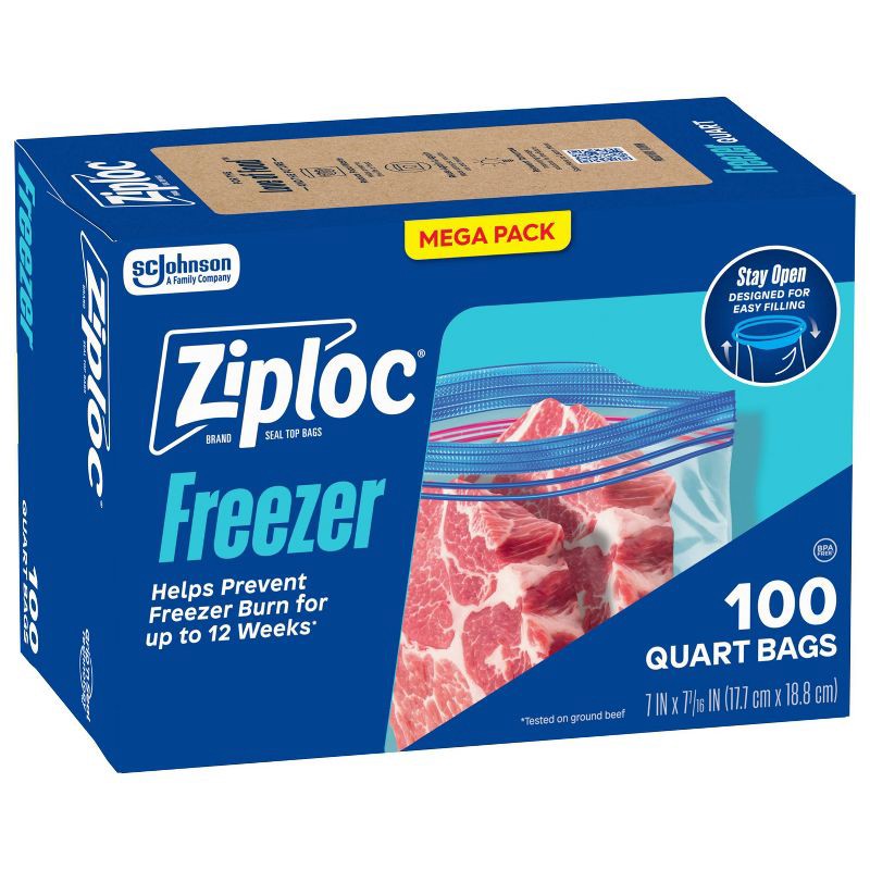 slide 12 of 12, Ziploc Quart Freezer Bags with Grip 'n Seal Technology - 100ct, 100 ct