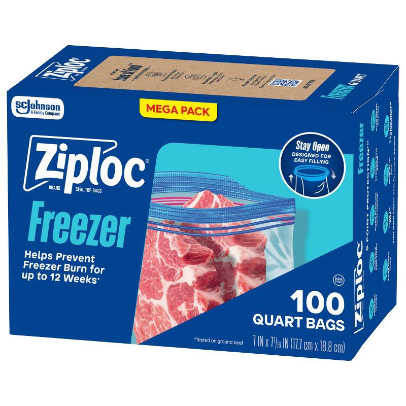 slide 11 of 12, Ziploc Quart Freezer Bags with Grip 'n Seal Technology - 100ct, 100 ct