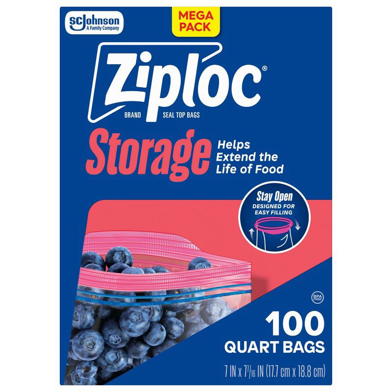 slide 3 of 13, Ziploc Quart Storage Bags with Grip 'n Seal Technology - 100ct, 100 ct