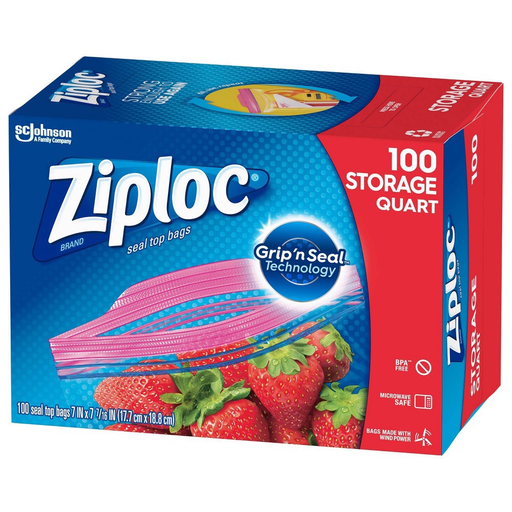 Ziploc Storage Quart Bags With Grip 'n Seal Technology - 100ct