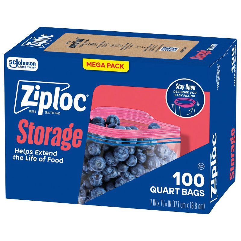 slide 11 of 12, Ziploc Quart Storage Bags with Grip 'n Seal Technology - 100ct, 100 ct