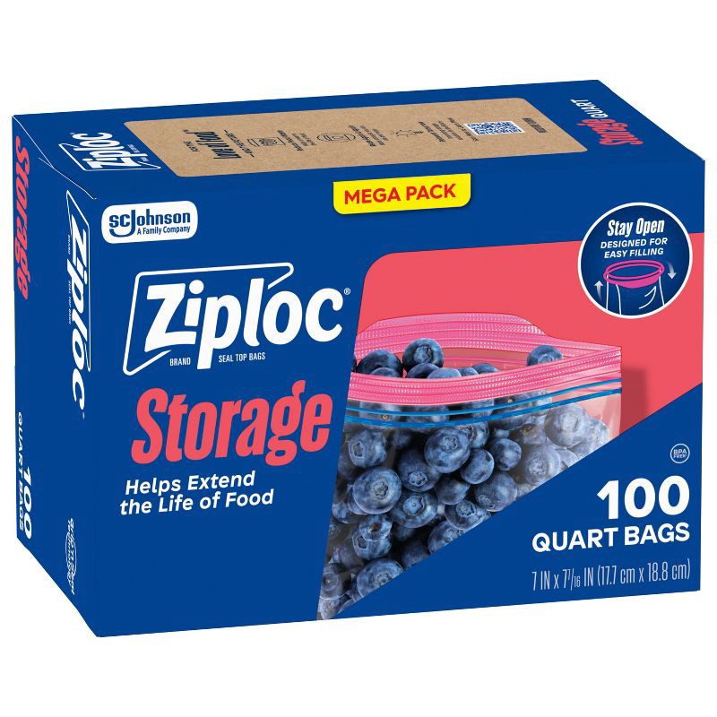 slide 11 of 13, Ziploc Quart Storage Bags with Grip 'n Seal Technology - 100ct, 100 ct