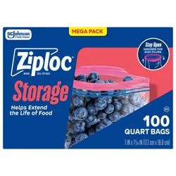Ziploc Quart Food Storage Bags for Meal Prep - 100ct: BPA-Free, Double Seal Lock, Protects Against Spills