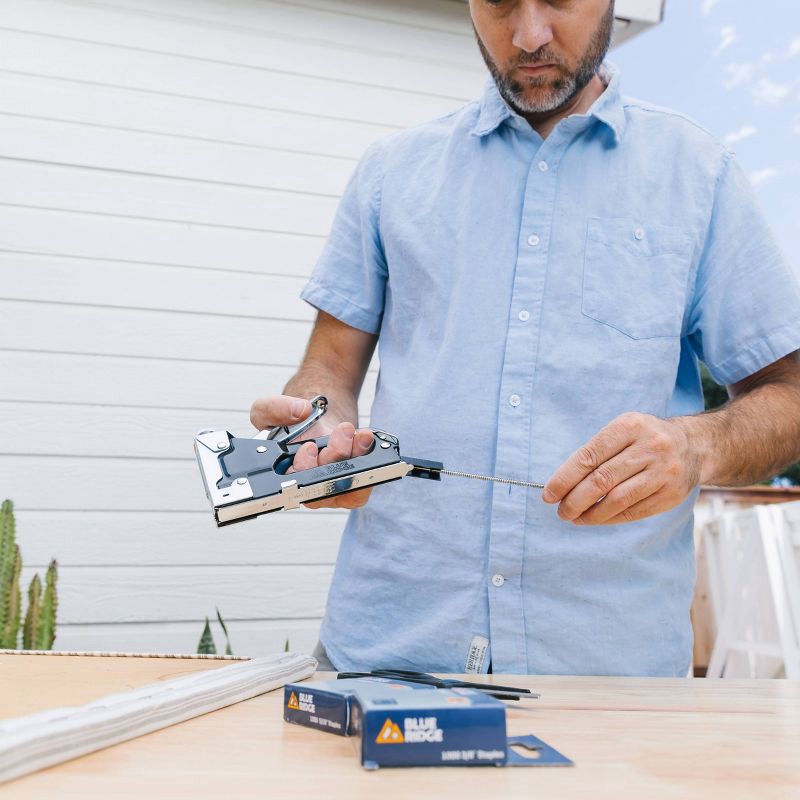 slide 8 of 9, Blue Ridge Tools BLUE RIDGE Staple Gun Fastening Tools: Steel, Non-Powered, 1-Year Warranty, 6.1" Height, 0.92 lbs, Staple Sizes, 1 ct