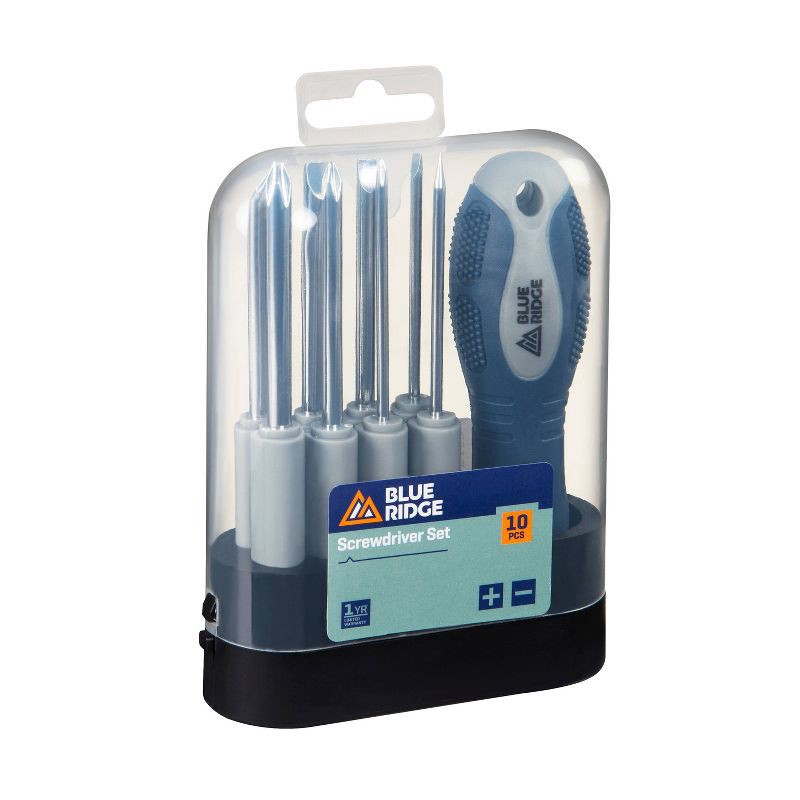 slide 1 of 6, Blue Ridge Tools 10pc Screwdriver Set: Multibit Kit with Flathead & Small Screwdrivers, Plastic & Steel, 1 Year Warranty, 10 ct