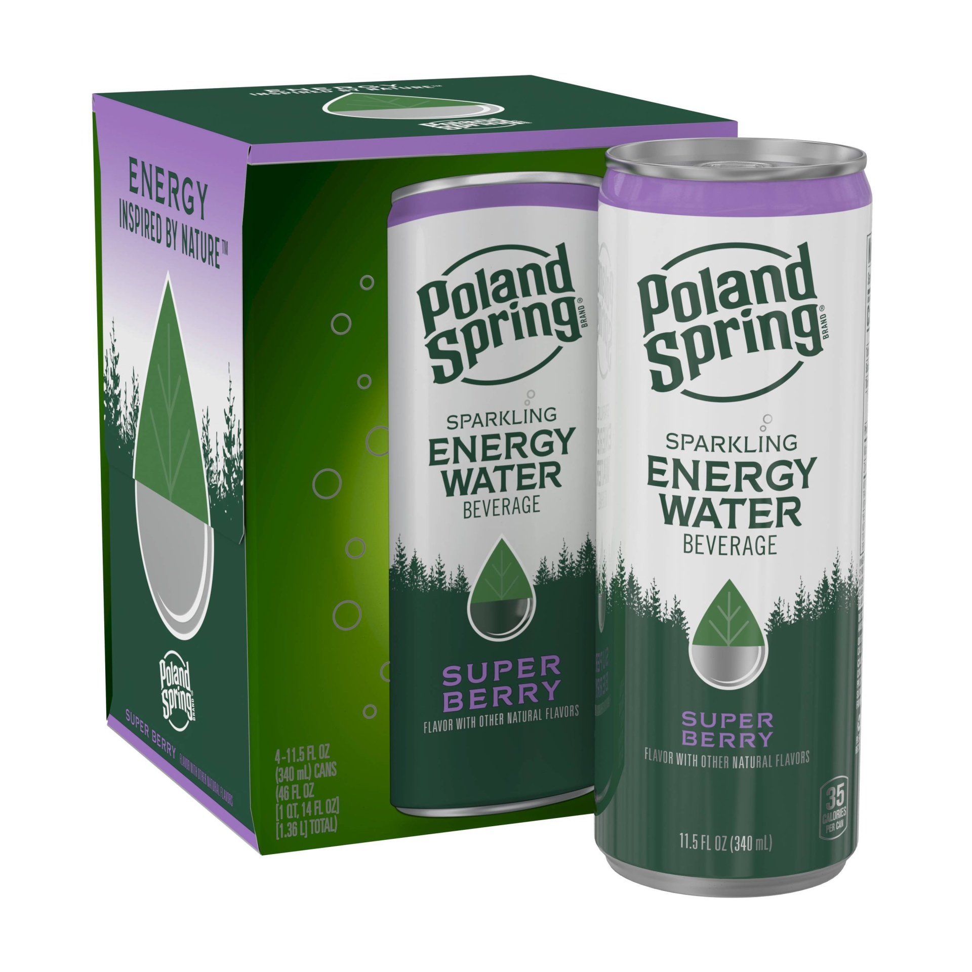 slide 1 of 7, Poland Spring Super Berry Energy Water / Sleek Can, 4 ct, 11.15 fl oz